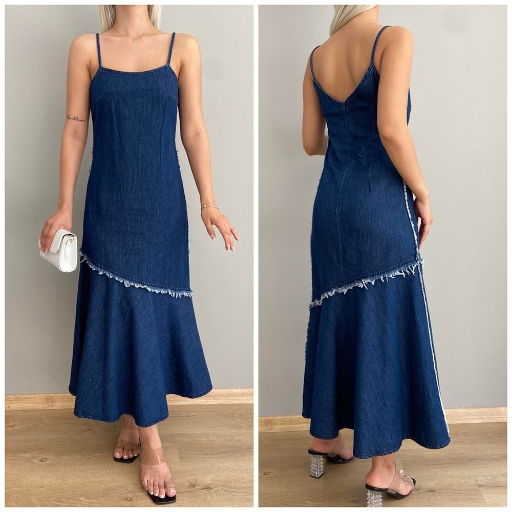 Zara Dark Blue Denim Midi Dress